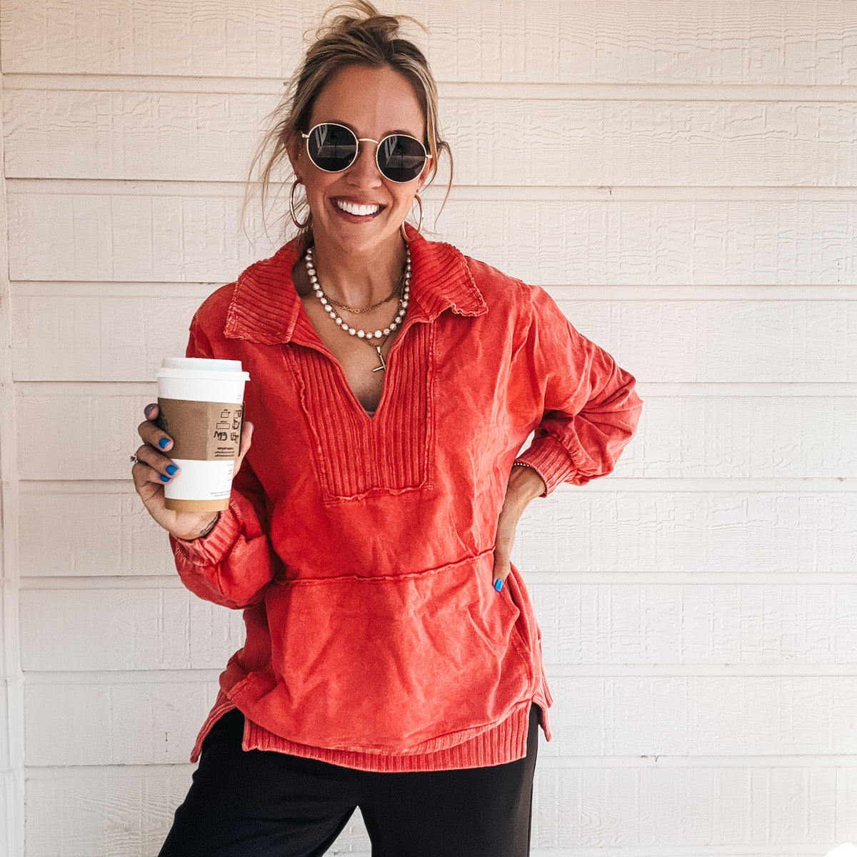 Monica Mineral Wash Sweatshirt - Ruby