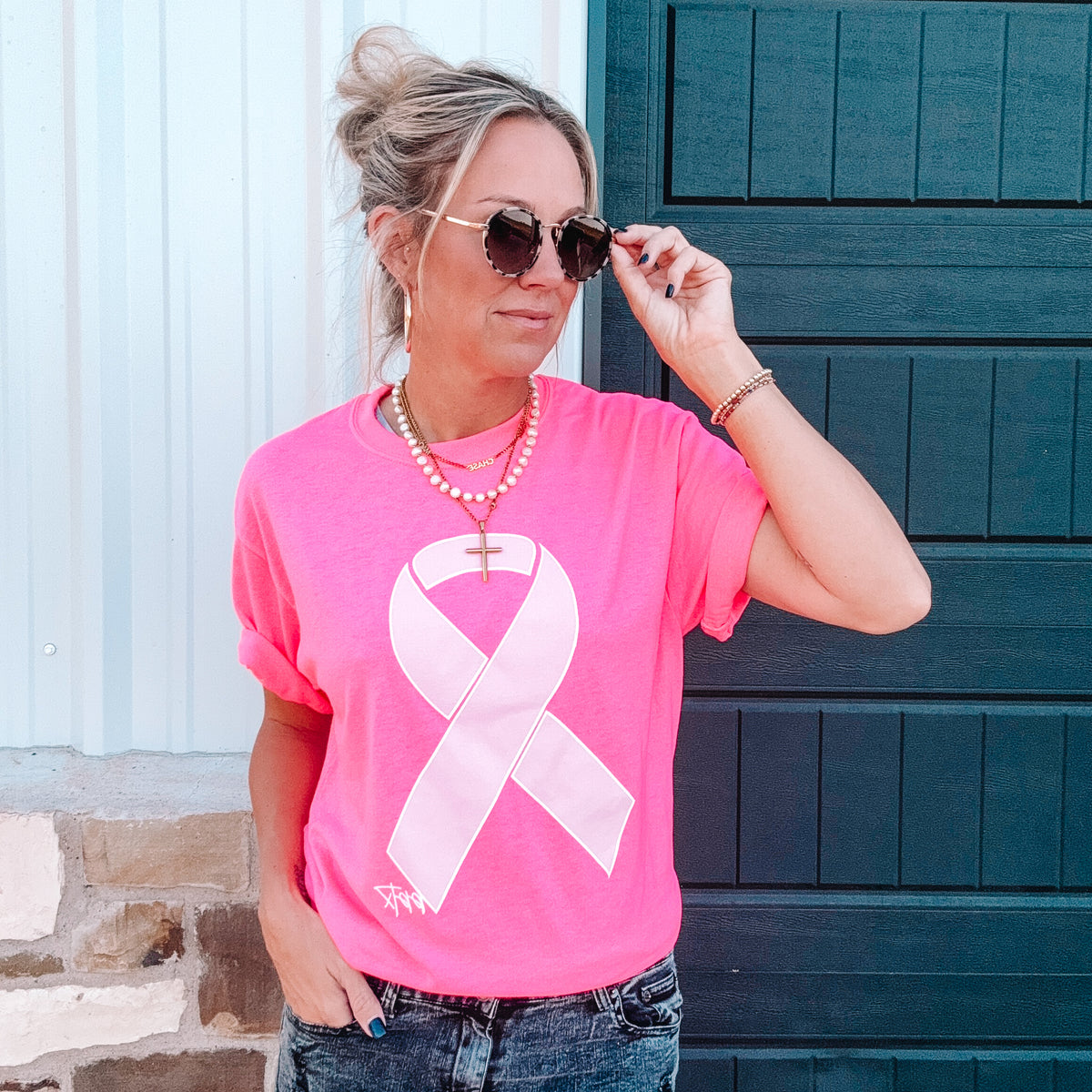 Neon Pink Breast Cancer Ribbon