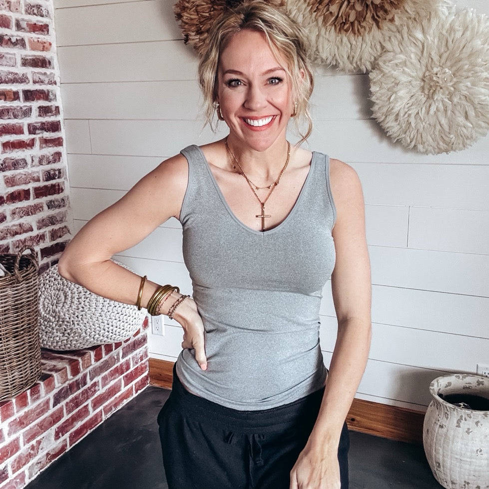 Two Way Seamless Tank-Heather Grey