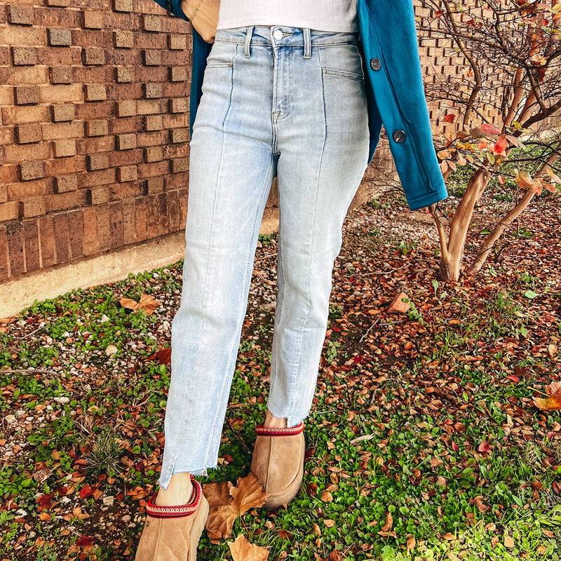 Risen High-Rise Straight Jeans