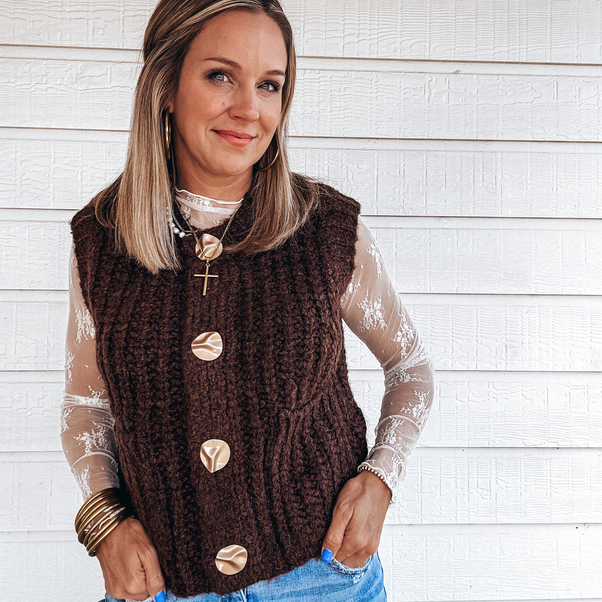 Channing Chunky Sweater Vest- Brown