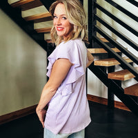 Ruffled Sleeve Ribbed Top - LAVENDER
