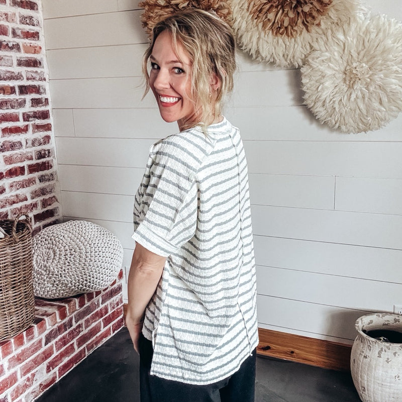 Bethany Boxy Top- Blue/Grey