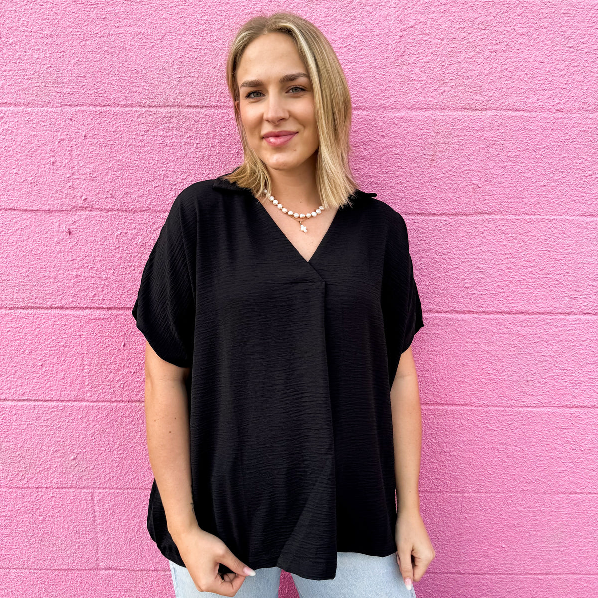 Lainey Woven Top- BLACK
