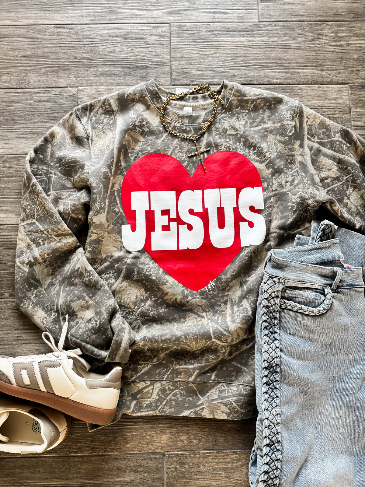 Camo Jesus Heart Crewneck