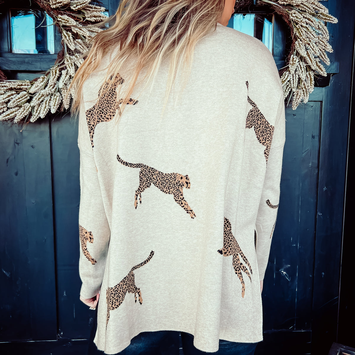 Lacey Leopard Turtleneck Sweater - OATMEAL