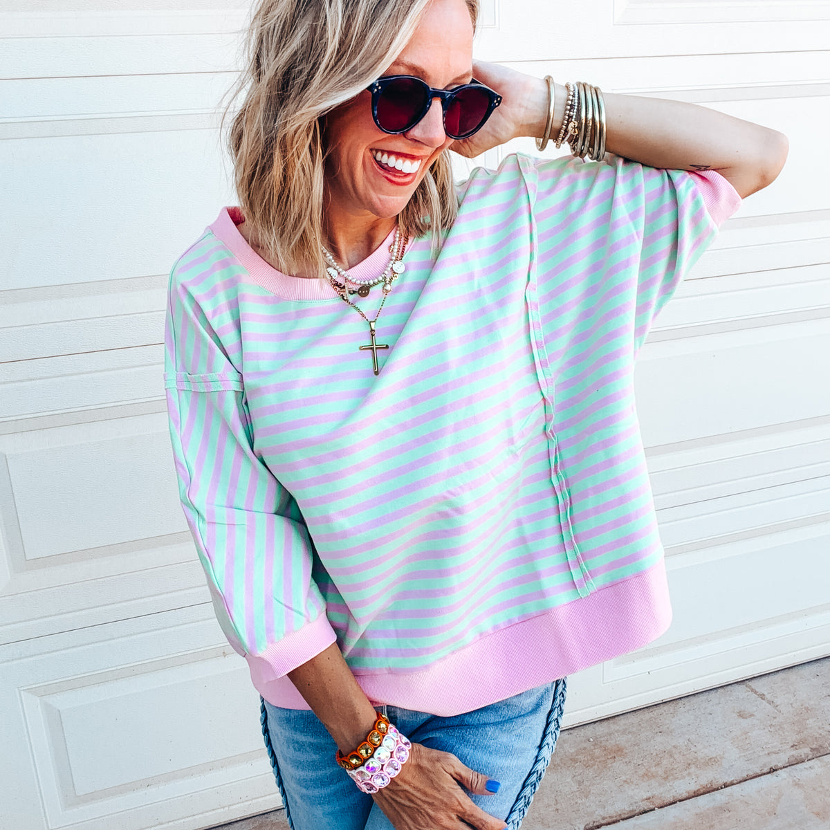 Sarah Striped Top - PINK