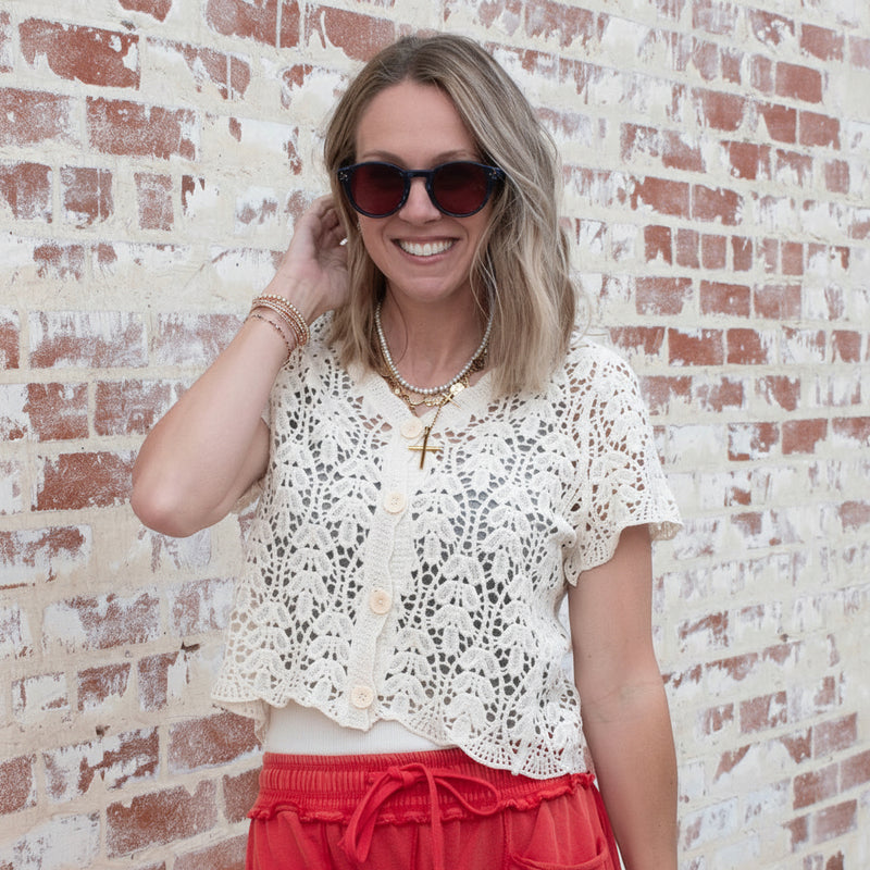 Camille Crochet Button Down Cardigan