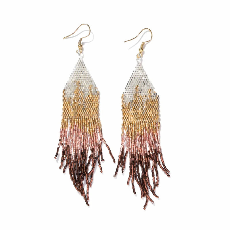 Claire Ombre Beaded Fringe Earrings - MIXED METALLIC