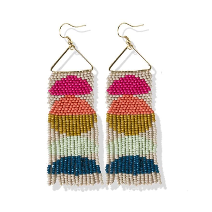 Gloria Half Circles Beaded Fringe Earrings - RAINBOW