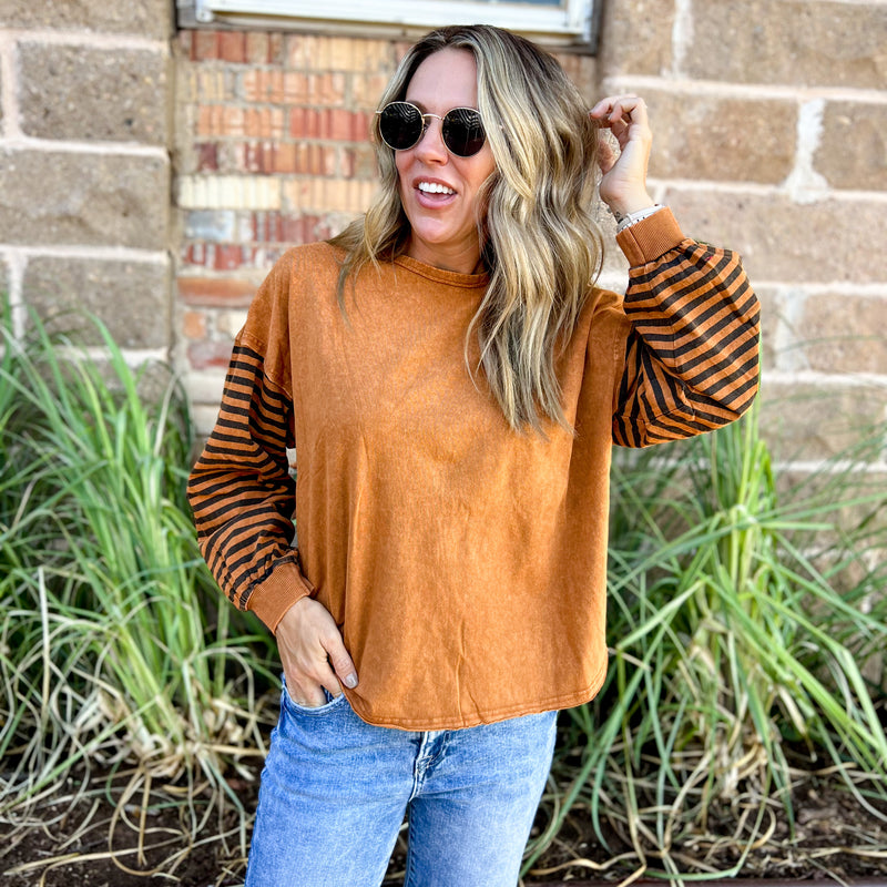 October Striped Sleeve Top