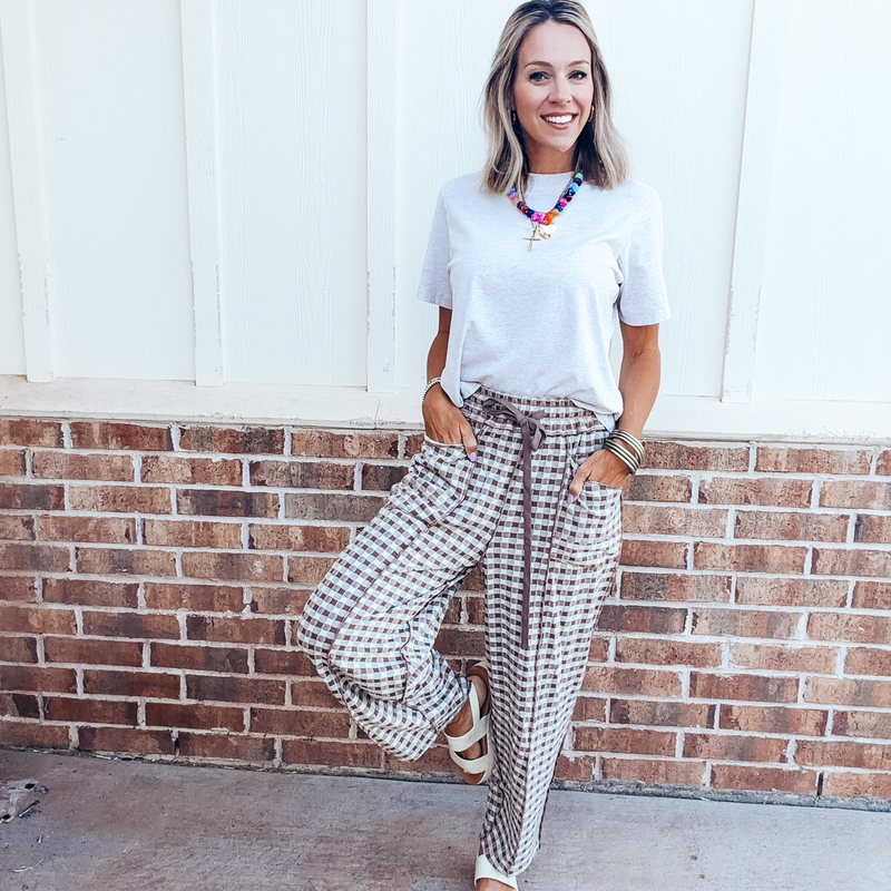 Soft Brush Barrel Louge Pants - BROWN CHECK
