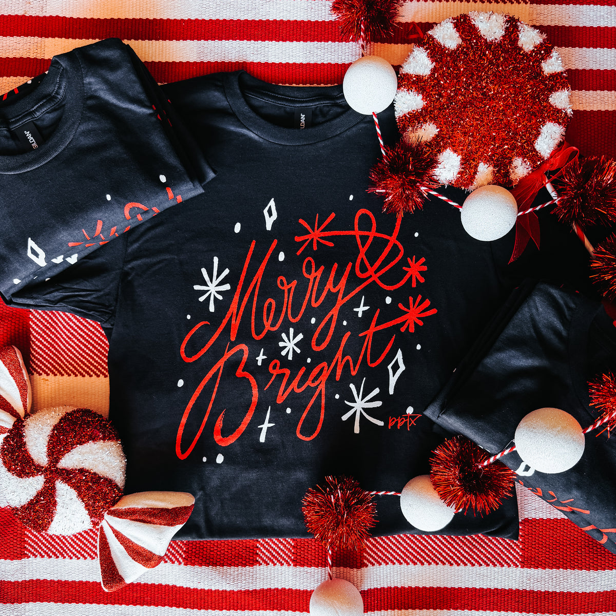 Merry and Bright Black Tee