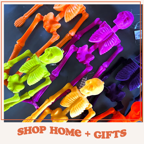 Shop our Holiday Home + Gift collection now! Shown our our fuzzy skeletons.