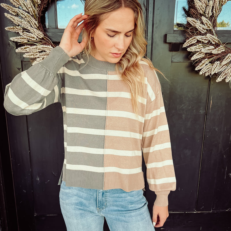 Brooke Striped Sweater - Grey/Taupe