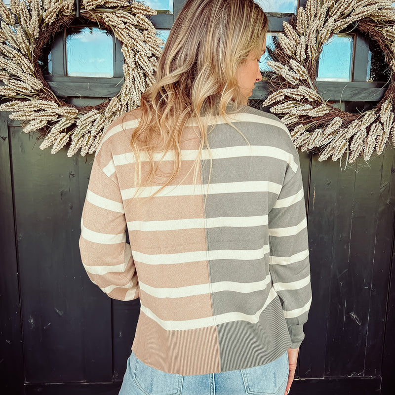 Brooke Striped Sweater - Grey/Taupe