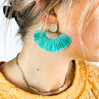 Turquoise Fringe Fan Earrings