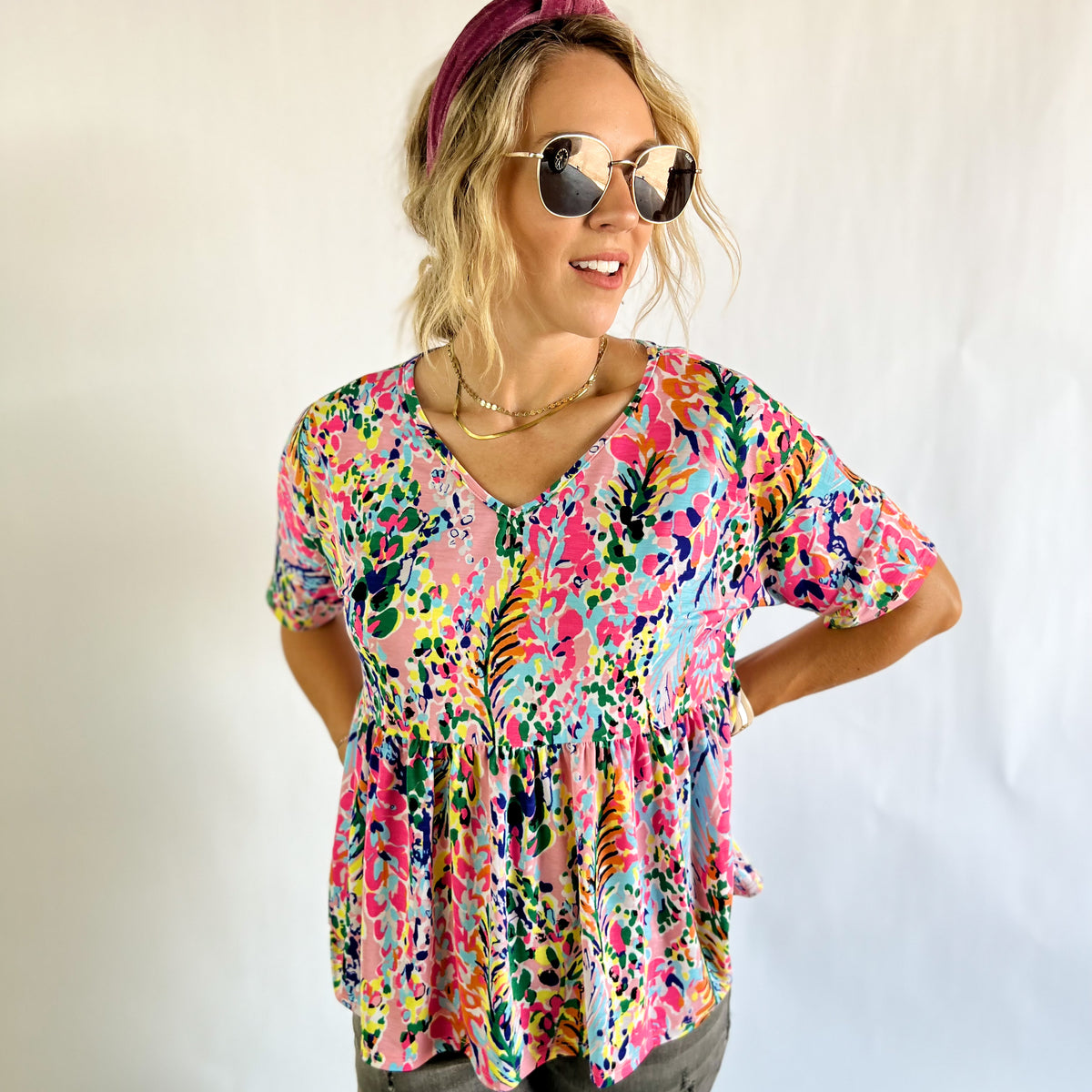 Finley Floral Top - Pink Tone