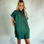 Payton Corded Button Up Dress - FOREST GREEN